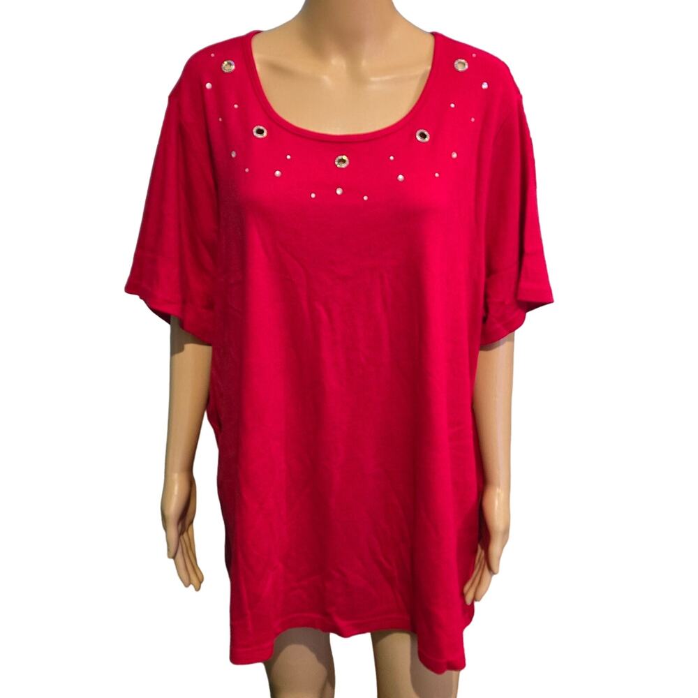 Quacker Factory Red Top with Silver Grommet Accents 3X NWOT